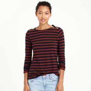 💜 J Crew Zipper Painter's Tee Navy Striped Top